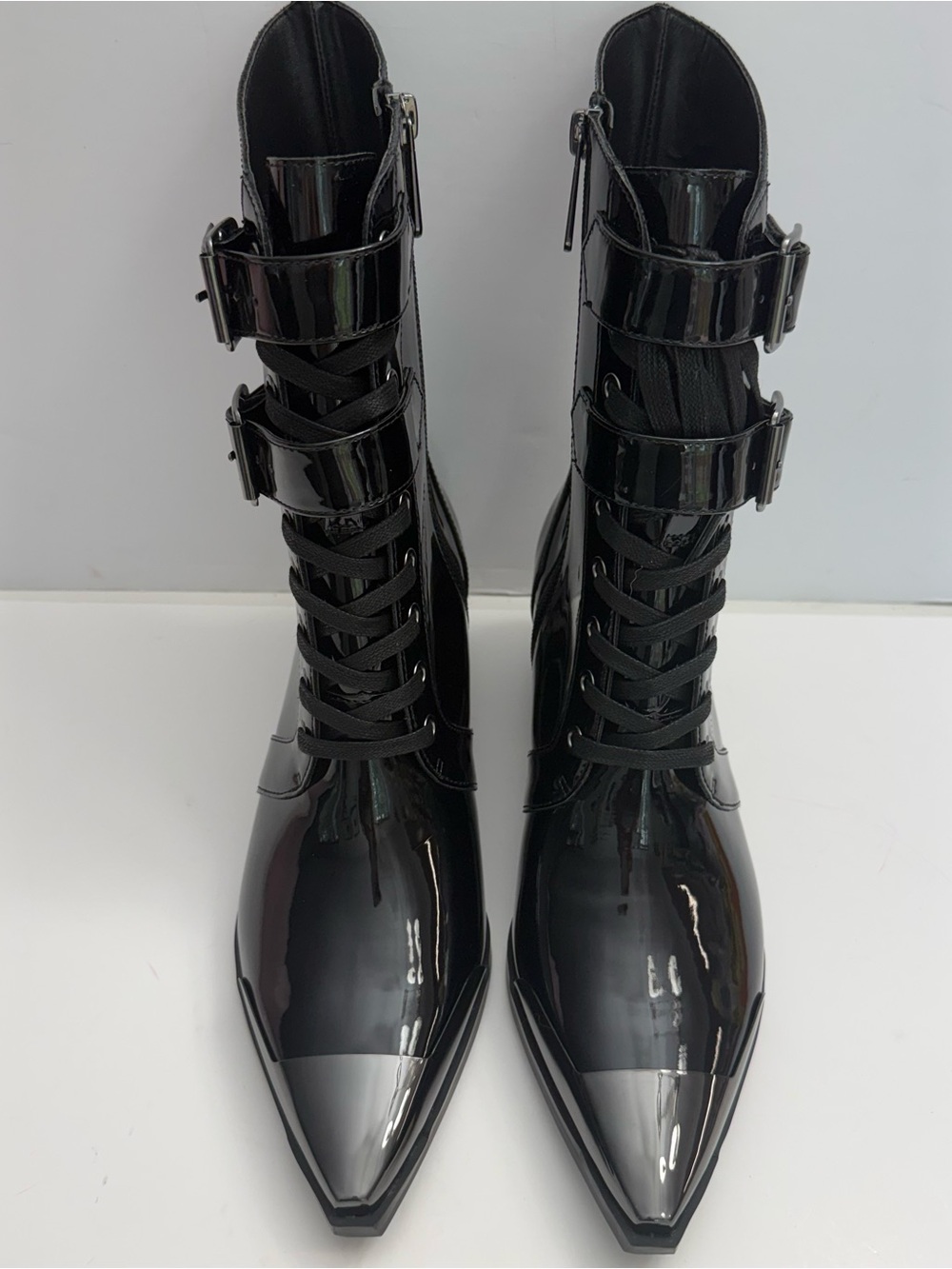KILLSTAR Dark Sin Boots Womens 8 Black Patent Pointed Toe Buckle Goth Punk New - Picture 4 of 16